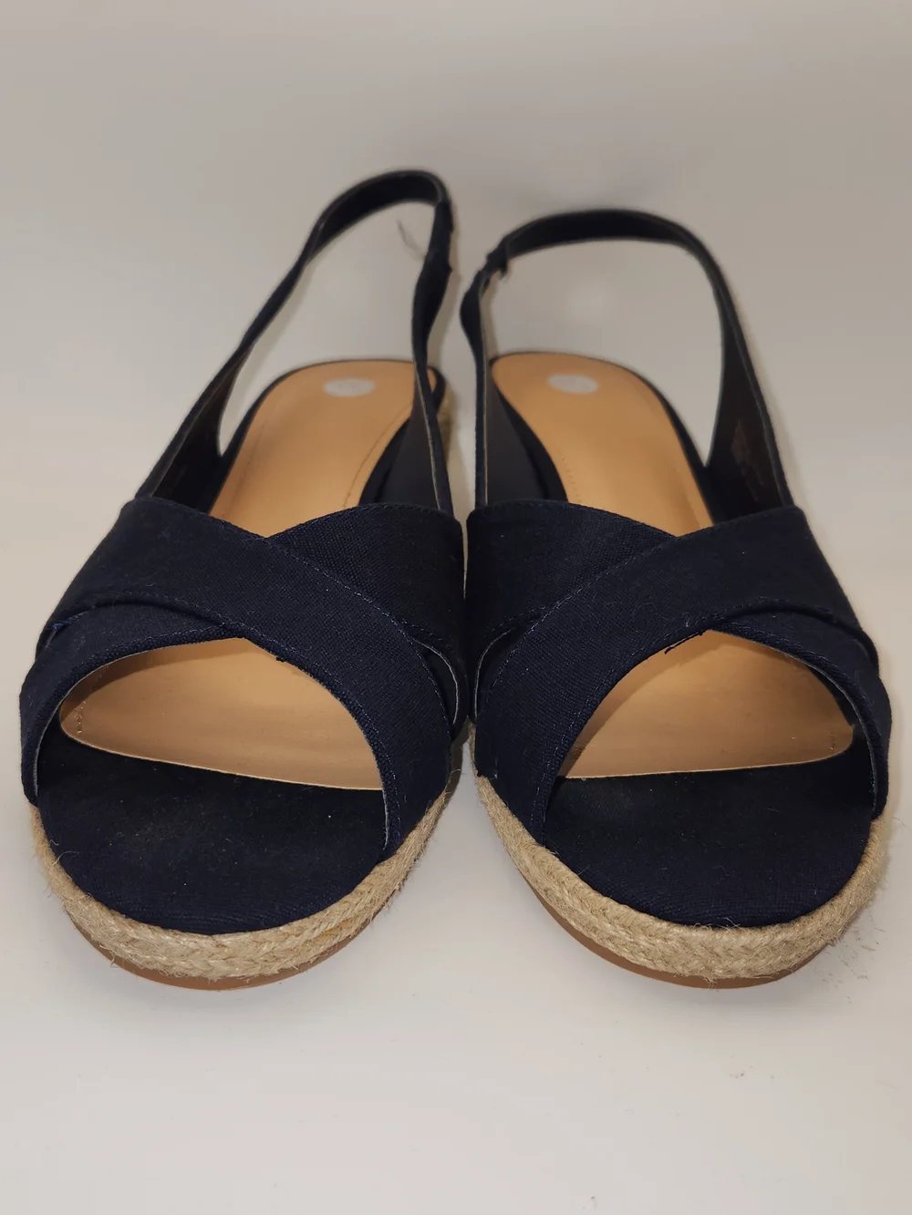 Dress Barn Navy Cross-Front Slingback Espadrille Wedges